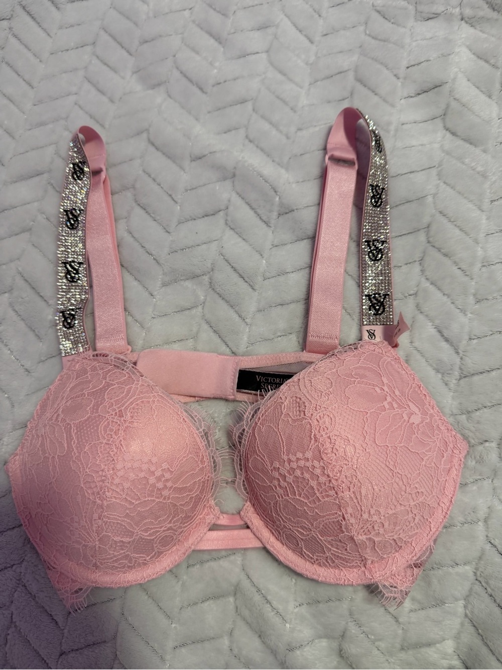 Victoria's Secret Pink Lace Push-Up Bra with Crystal Logo Straps